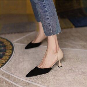 FOWT Apricot Two Tone D'Orsay Kitten Heel Pump Dressy Pointed Toe Dance Shoes